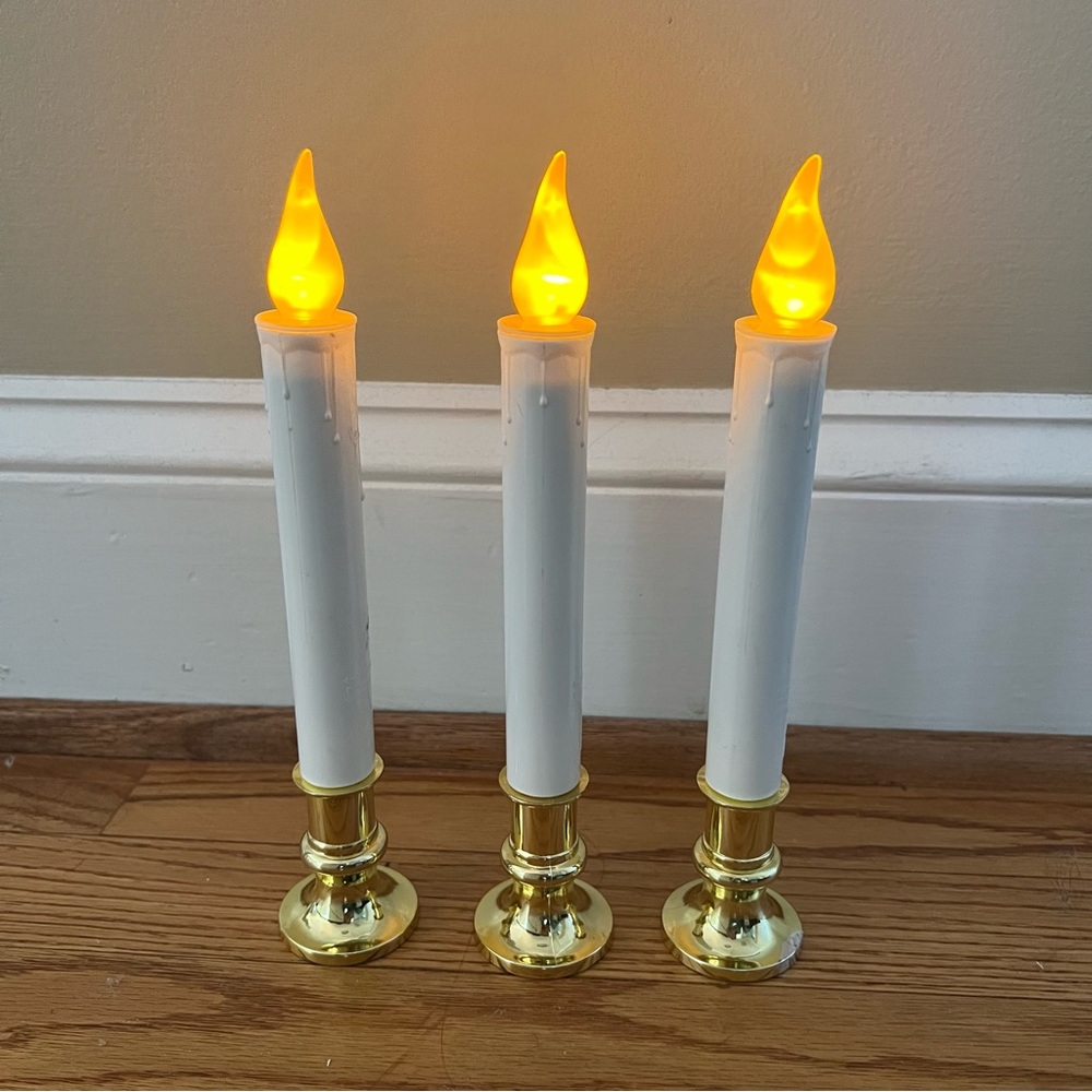 Christmas or Halloween window candles yellow lights battery operated total of 3